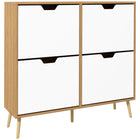 HOMCOM Shoe Cabinet with 4 Flip Drawers & Adjustable Shelves - Natural Wood-Holds up to 8-16 pairs of shoes