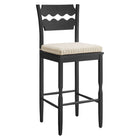 Modway Jax Oak Wood Bar Stool With Wavy Razor Back and Cushion - Black Oatmeal Stripe-Solid Oak Bar Stool