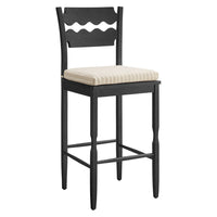 Modway - Jax Bois de chêne Tabouret de bar avec dossier ondulé en rasoir et coussin in Rayure noire d’avoine-Tabouret de bar en chêne massif