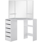 HOMCOM Corner Vanity Desk with Mirror - 43.7" L x 22.1" W x 55.6" H - White-Corner design makes it easy to fit in a corner to maximize your limited space 