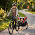 Qaba Baby Bicycle Trailer with 16" Rubber Wheels - 5-Point Harness - Storage Pocket - Red-Large 16-inch air-filled tires effectively absorb bumps for a smooth ride
