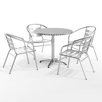 Flash Furniture 31.5'' Round Aluminum Indoor/Outdoor Table with 4 Slat-Back Chairs (TLH32RD017BCHR4)-Aluminum/Aluminum, Plastic, Stainless Steel