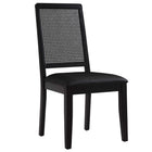 Modway - Arlo Cuir végétalien rembourré en faux rotin et bois Fauteuils d’accompagnement à manger Ensemble de 2 - Noir noir-Glissements au pied sans marquer