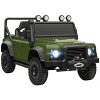 Qaba 12V Land Rover Licensed Kids Ride on Jeep Truck - Dark Green-Licensed Land Rover Defender ride-on car offers realistic truck design 