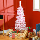 HOMCOM - Sapin de Noël artificiel fin floqué avec base en acier - Rose-Forme de crayon idéale pour les petites pièces ou comme arbre secondaire 