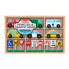Melissa & Doug - Véhicules en bois et panneaux de signalisation de 15 pièces-Ensemble de 15 pièces en bois de véhicules et de panneaux