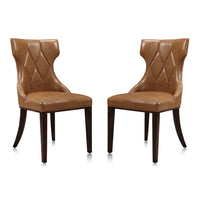 Manhattan Comfort - Lot de 2 chaises de salle à manger traditionnelles Reine 19,7 po en similicuir - coloris selle et noyer-Chaise de salle à manger traditionnelle pour usage en salle à manger lot de 2