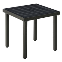 Outsunny Garden Patio Side Table with Umbrella Hole - Black-A sturdy steel frame ensures stability for daily use 