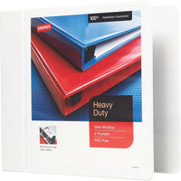 Staples Heavy-Duty View Binder with D-Rings - 4" - White-Easy Locking Rings open with ease and keep pages secure