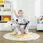 Qaba - Cheval à bascule en peluche pour enfants, balançoire jouet en peluche forme husky - gris-Les sons de hennissement stimulent l'ouïe des enfants pour un amusement réaliste 