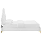 Modway Gwyneth Tufted Performance Velvet Twin Platform Bed with Gold Metal Legs - White-8