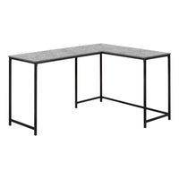 Monarch Specialties - 7392 Bureau 58 po - Fausse Pierre Grise En Coin/Metal Noir-Bureau d'ordinateur en forme de L avec un grand dessus de bureau au fini faux pierre gris