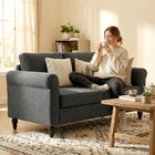 HOMCOM Loveseat Sofa with Curved Armrests - Dark Grey-Adjustable foot pads ensure stability on uneven surfaces