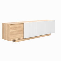 Nexera - Meuble TV Riva, 72 po, Érable naturel et blanc-Construction en mélamine de haute qualité : Fabriqué à partir de mélamine haut degamme, notre meuble TV non seulement dégage du style mais garantit également unedurabilité à toute épreuve, assurant une pièce qui résiste au temps