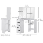 HOMCOM Corner Vanity Desk with Mirror - 43.7" L x 22.1" W x 55.6" H - White-Stylish and simple design, easily to fit most home décor 