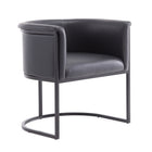Manhattan Comfort Cosmopolitan 24" Mid-Century Modern Faux Leather Upholstered Dining Chair - Black - Set of 2-Semi Circle Open Design with Tight Back Finish