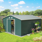 Outsunny - Abri de jardin 11' x 13' avec kit de fondation en acier, vert-Construit en acier galvanisé avec finition peinte pour protection contre les intempéries