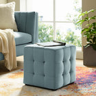 Modway Contour Tufted Cube Performance Velvet Ottoman - Light Blue-Velvet Polyester Upholstery