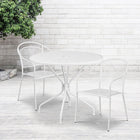 35.25'' Round White Indoor-Outdoor Steel Patio Table Set with 2 Round Back Chairs [CO-35RD-03CHR2-WH-GG]-White Powder Coat Finish