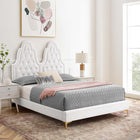 Modway Alexandria Tufté Performance Velours Lit Plateforme Twin Avec Pieds en Métal Doré - Blanc-Velours de performance résistant aux taches