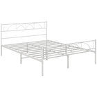 HOMCOM Queen Size Metal Platform Bed Frame with Headboard - White-Non-squeaky structure provides you with a quality sleeping atmosphere