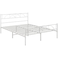 HOMCOM - Cadre de lit plateforme en métal format queen avec tête de lit - blanc-La structure silencieuse vous offre une atmosphère de sommeil de qualité 