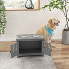 PawHut Xlarge Raised Dog Bowl Stand with 2 Stainless Steel Bowls and Storage - Grey-Stylish appearance, matching your decoration 