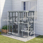 PawHut - Catio enclos extérieur 71 maison en bois avec 2 condos - 74 po L x 38,2 po l x 70,9 po H-Offrez à vos chats un espace extérieur aéré pour se détendre, possibilité de montage DIY pour une installation à la fenêtre. 