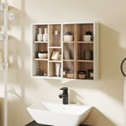 HOMCOM Wall Mounted Bathroom Storage Cabinet with Mirrored Door and Shelf - White-Open shelf on both side and a door cabinet with two adjustable shelves for your daily necessities