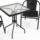 Table carrée de 23,5 po en verre et en métal et 2 chaises empilables en rotin noir (TLH-0731SQ-037BK2-GG)-7