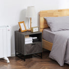 HOMCOM - Table de chevet avec pieds en acier pour chambre - gris-Le tiroir et l’étagère ouverte offrent beaucoup d’espace pour ranger des livres, des lampes, des stylos ou des accessoires de nuit 