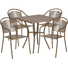 Table de jardin carrée de 28 po en acier doré et 4 chaises au dossier rond, intérieur/extérieur [CO-28SQ-03CHR4-GD-GG]-L’ensemble comprend une table et quatre chaises