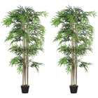 Outsunny - Arbre de bambou artificiel 6 pi en pot avec 1530 feuilles - vert - lot de 2-Magnifique ensemble de deux bambous artificiels avec un design à huit tiges 