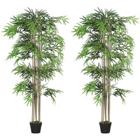 Outsunny - Arbre de bambou artificiel 6 pi en pot avec 1530 feuilles - vert - lot de 2-Magnifique ensemble de deux bambous artificiels avec un design à huit tiges 