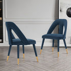 Manhattan Comfort - Lot de 2 chaises de salle à manger modernes Neda 53 cm, revêtement en velours bleu nuit-Cadre en bois d’orme de haute qualité avec embouts dorés brossés en métal pour l’élégance et la durabilité