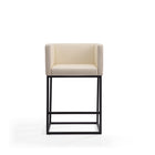 Manhattan Comfort Embassy 20.5" Mid-Century Modern Faux Leather Upholstered Counter Stool - Cream and Black - 2 Pack-Includes Footrest Base