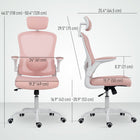 HOMCOM Ergonomic Office Chair with 4D Lumbar Support - Pink-360° swivel seat and PU wheels for smooth movement on various floors
