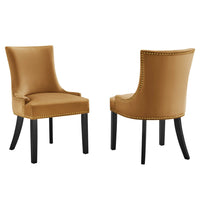 Modway Marquis Performance Velvet Dining Chairs - Cognac - 2 Pack-Solid Wood Frame