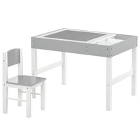 Qaba Kids Lego Table and Chair Set with Storage - Grey-2-piece set includes desk and matching chair 