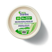 Eco Guardian - Bols ouverts en compostable, 16 oz, Paquet de 20-Passe au réfrigérateur, au congélateur, au micro-ondes et au four