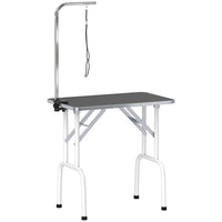 PawHut 32" H Foldable Small Dog Grooming Table with Adjustable Arm - Black-Robust metal frame with non-skid feet prevents the table from wobbling 