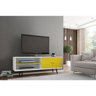 Manhattan Comfort Liberty MDP and MDF 62.99"W TV Stand, White and Yellow (201AMC64)-Upon Assembly, Measures: 62.99 in. Length, 25.59 in. Height, 15.19in. Depth.