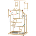 PawHut Bird Playground with Ladders, Chain Toy, Cups and Tray-Solid natural wood construction with smooth finish and rubber feet keeps stand stable 