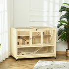 PawHut - Cage en Bois pour Hamster 3 Niveaux avec Toit Ouvrable - Bois Naturel-Le toit en treillis ouvert améliore la circulation de l'air et la ventilation