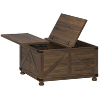 HOMCOM Lift Top Coffee Table with Hidden Compartment - Brown-Flip top use gas struts to buffer the drop for safety and reach a max angle of 60° to access to your belongings