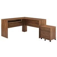 Modway Render 73.5" Wood Desk and File Cabinet Set - Walnut-Office Desk and File Cabinet
