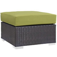 Modway Convene Outdoor Patio Fabric Square Ottoman - Espresso/Peridot-Synthetic Rattan Weave