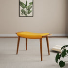 Manhattan Comfort Geta 25.2" Mid-Century Modern Linen Weave Upholstered Ottoman - Yellow and Antique Walnut-Frame Crafted of Solid Ash Wood and Finished in Rich Antique Walnut