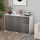 HOMCOM - Buffet en finition brillante 46,1 po L avec 2 tiroirs - gris et blanc-Convient pour le salon, la salle à manger et le bureau 