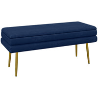 HOMCOM Storage Bench for End of Bed - Dark Blue-Thick foam padding and velvet-feel surface provide a comfortable sitting experience